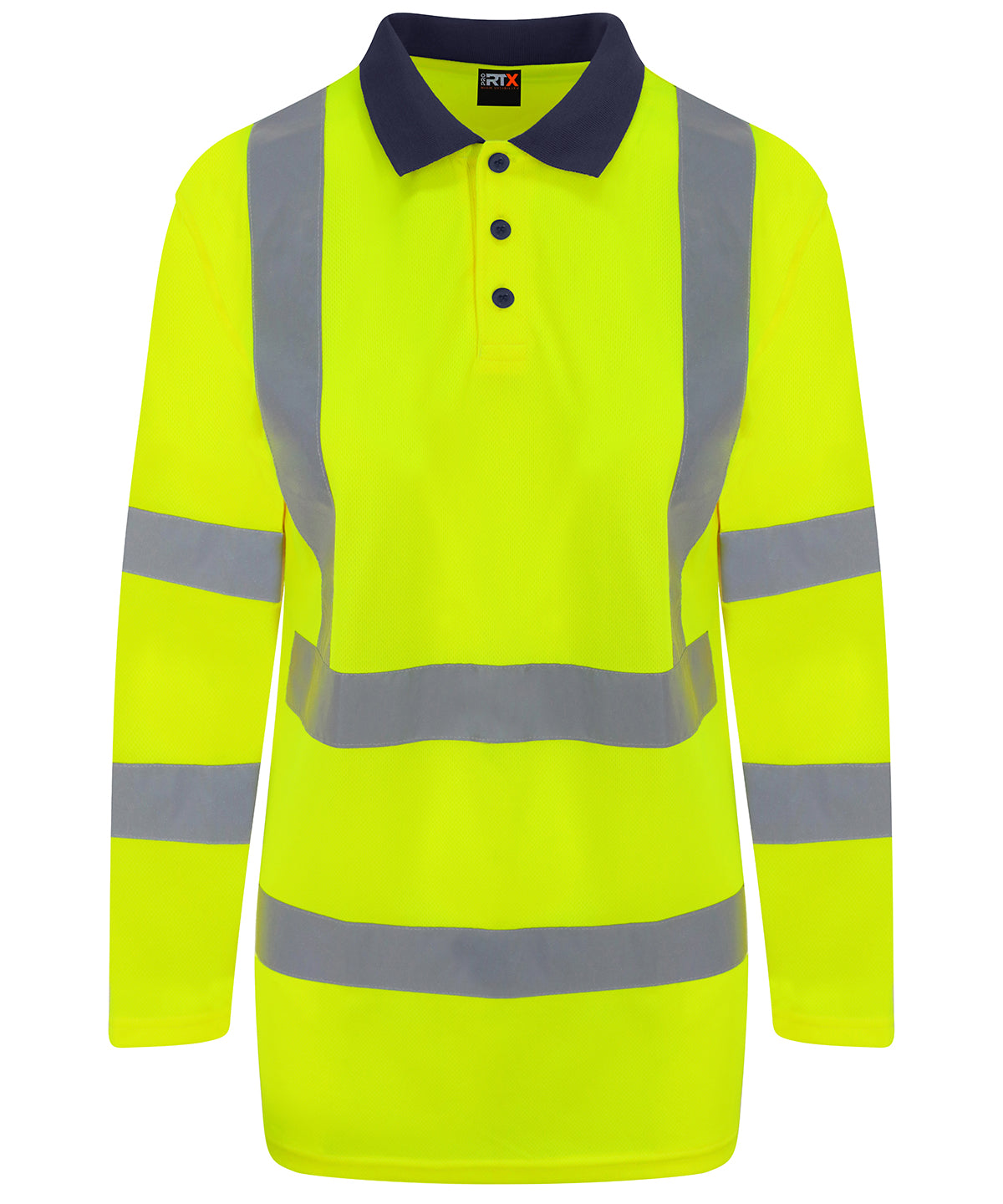 High visibility long sleeve polo - HV Yellow/Navy