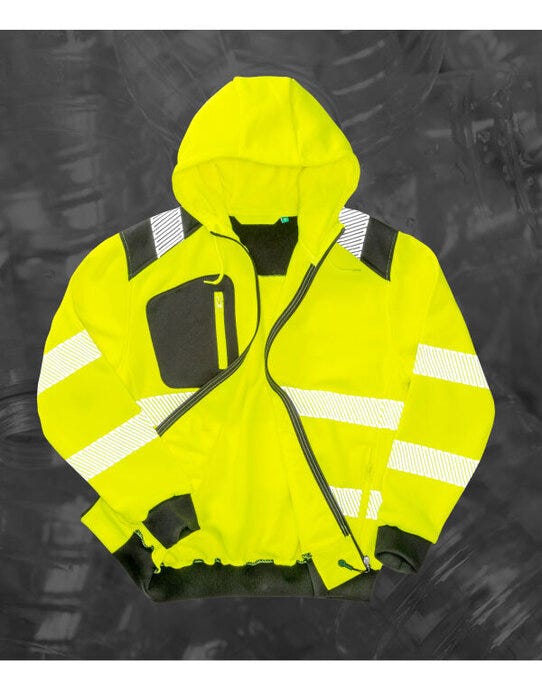 Result Recycled Zipped Safety Hoody - Fluoresent Yellow