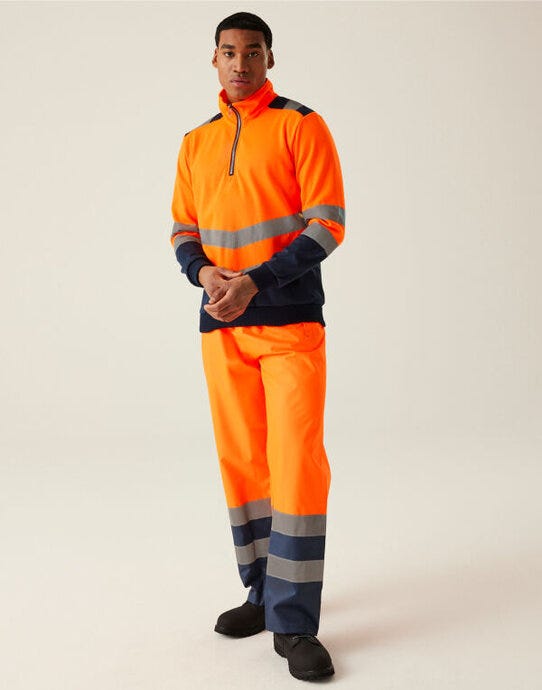 Regatta High Visibility Regatta Hi Vis Pro 1/4 Zip Sweat Top - Hi Vis Orange/Navy