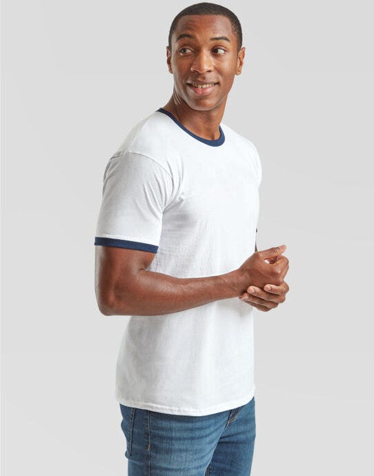 Fruit Of The Loom FOTL Mens Valueweight Ringer T - White/Navy
