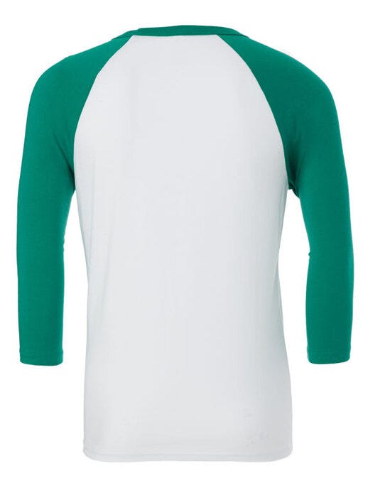 Bella + Canvas Canvas Unisex 3/4 Sleeve Baseball Tee - White/Kelly Green