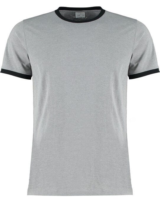 Kustom Kit Mens Fashion Fit Ringer Tee - Light Grey Marl/ Black