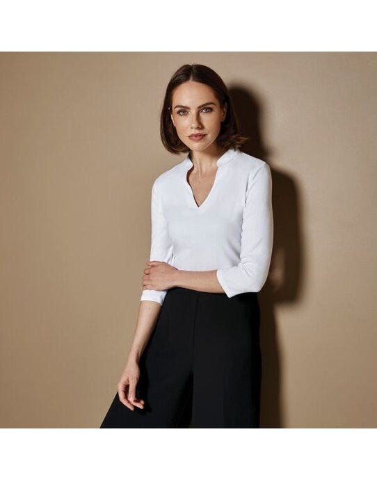 Kustom Kit Lady Mandarin Collar 3/4 Top - White