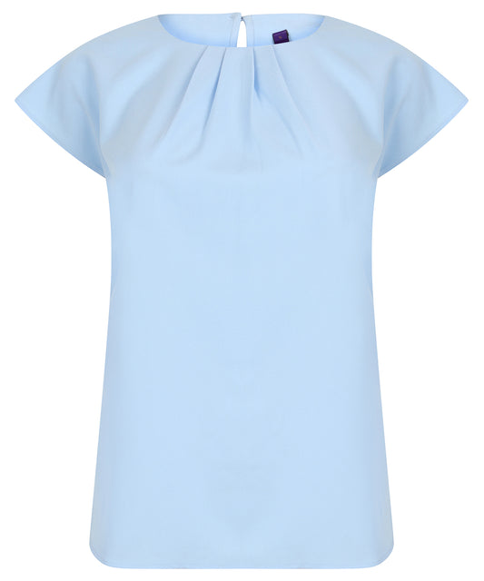 Women's pleat front short sleeve blouse HB597