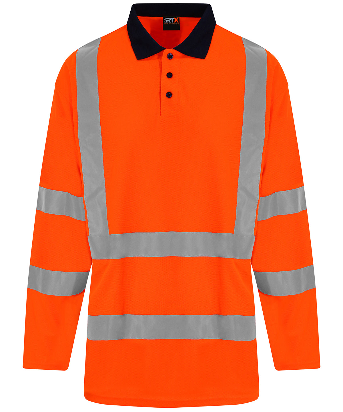 High visibility long sleeve polo - HV Orange/Navy
