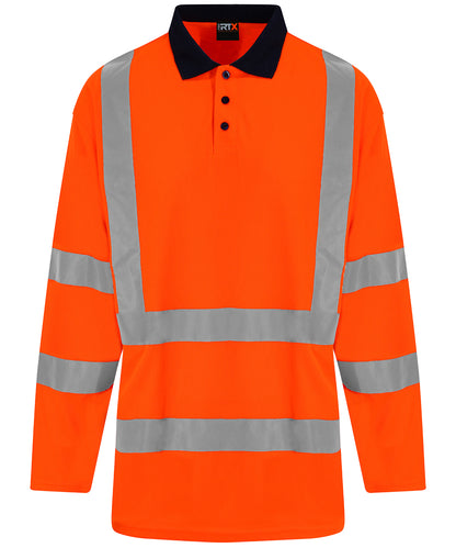 High visibility long sleeve polo - HV Orange/Navy