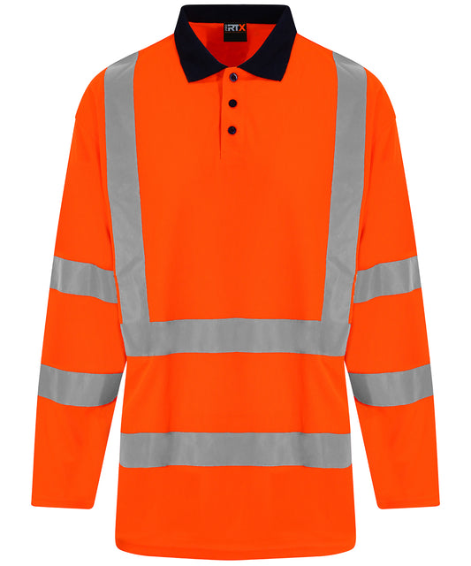High visibility long sleeve polo - HV Orange/Navy
