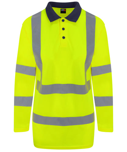 High visibility long sleeve polo - HV Yellow/Navy