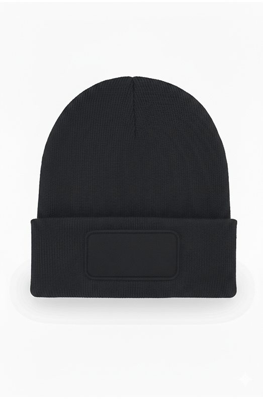 Rectangular Patch Beanie - Black