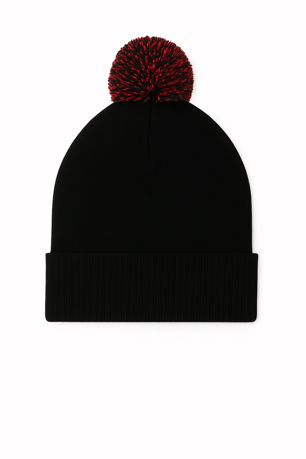 Pom Pom Beanie - Black/Red