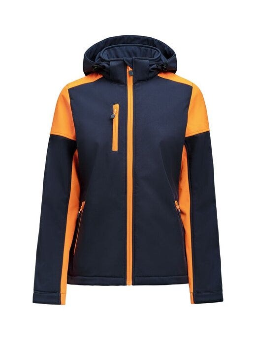 Printer Prime Ladies Softshell - Navy/Neon Orange
