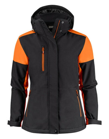 Printer Prime Ladies Padded Softshell - Black/Orange