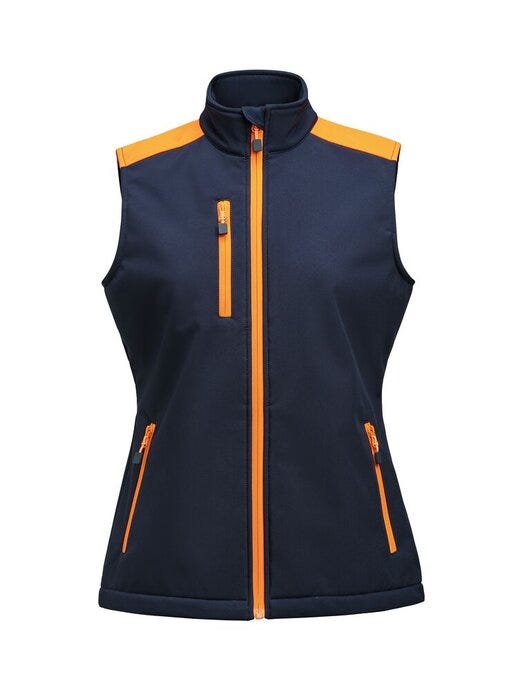 Printer Prime Ladies Softshell Vest - Navy/Neon Orange