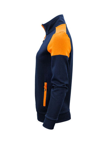 Printer Prime Ladies Full Zip Sweat - Navy/Neon Orange