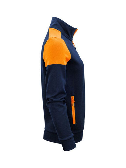 Printer Prime Ladies Full Zip Sweat - Navy/Neon Orange
