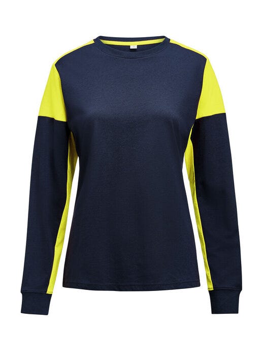 Printer Prime Ladies Long Sleeve T-Shirt - Navy/Neon Yellow