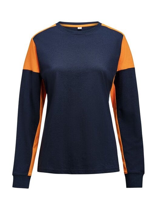 Printer Prime Ladies Long Sleeve T-Shirt - Navy/Neon Orange