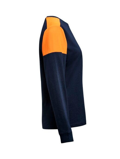 Printer Prime Ladies Long Sleeve T-Shirt - Navy/Neon Orange