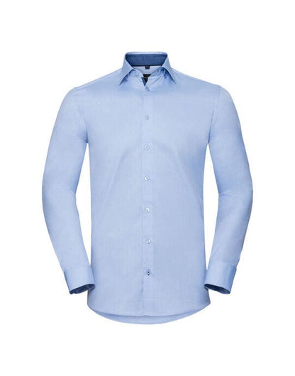 Russell Athletic Collection Russell Mens L/S Contrast H'Bone Shirt - Light Blue/Mid Blue/Bright Navy