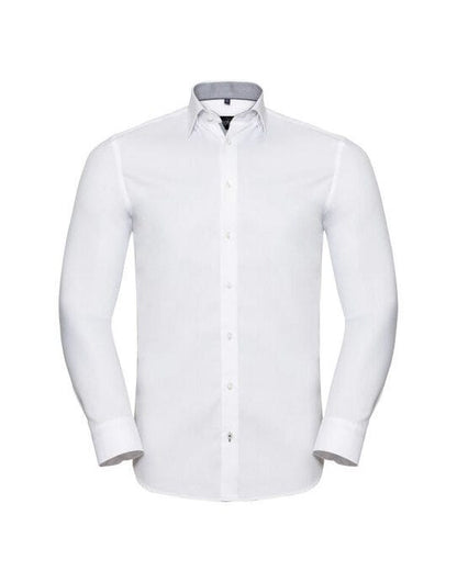 Russell Athletic Collection Russell Mens L/S Contrast H'Bone Shirt - White/Silver/Convoy Grey