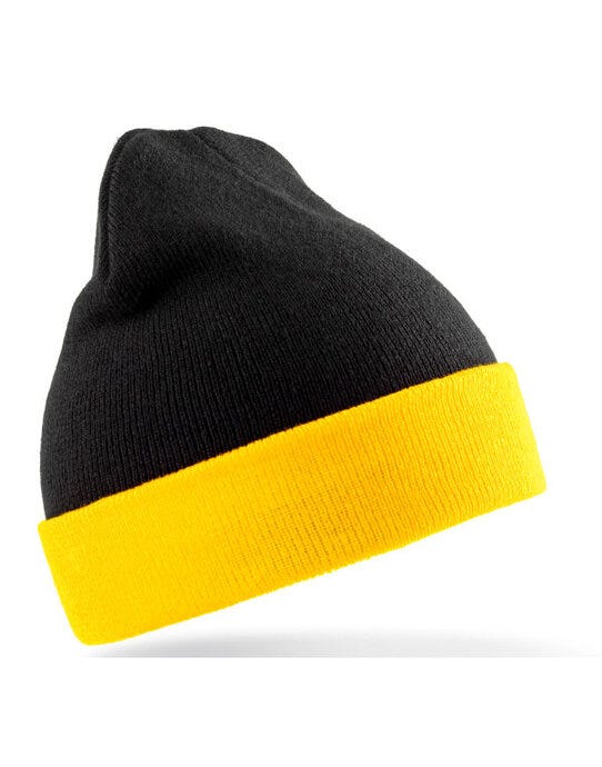 Result Recycled Black Compass Beanie - Black/Yellow