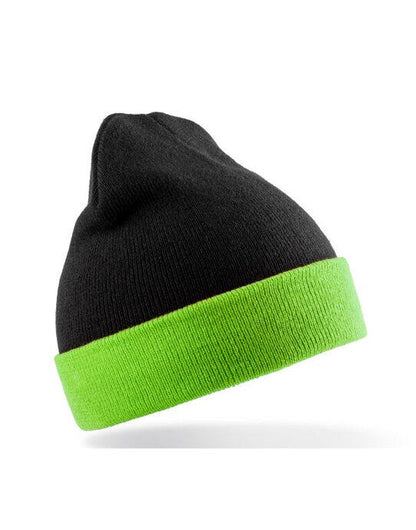 Result Recycled Black Compass Beanie - Black/Lime Green