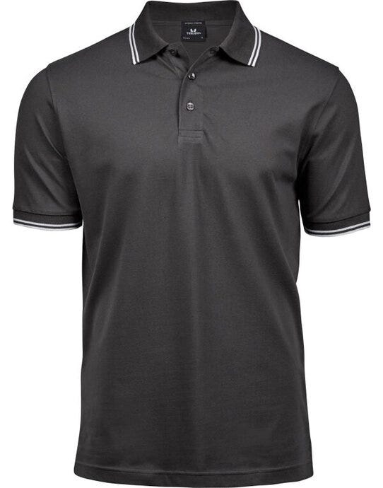 Tee Jays Mens Luxury Stripe Stretch Polo - Dark Grey/White