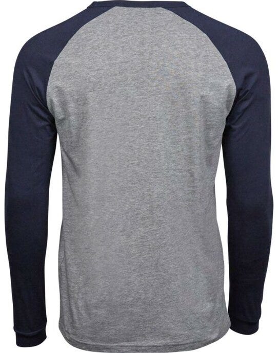 Tee Jays Mens Baseball Tee - Heather Grey/Navy