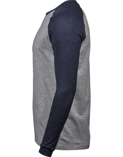 Tee Jays Mens Baseball Tee - Heather Grey/Navy