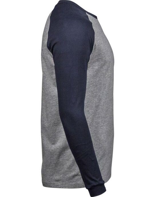 Tee Jays Mens Baseball Tee - Heather Grey/Navy