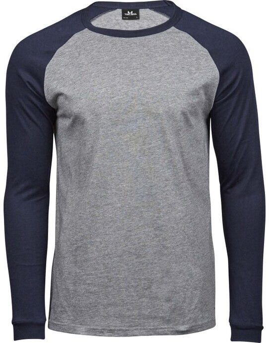 Tee Jays Mens Baseball Tee - Heather Grey/Navy
