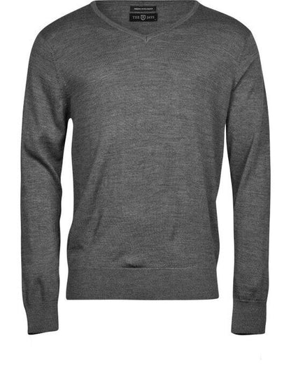Tee Jays Mens V Neck Knitted Sweater - Grey Melange