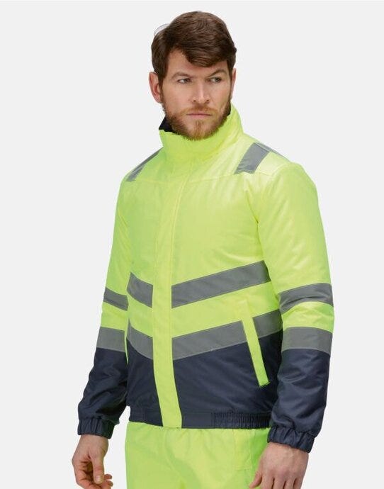Regatta High Visibility Regatta Hi Vis Pro Classic Bomber Jacket - Hi-Vis Yellow/Navy
