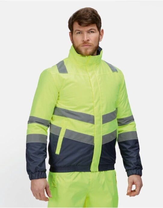 Regatta High Visibility Regatta Hi Vis Pro Classic Bomber Jacket - Hi-Vis Yellow/Navy