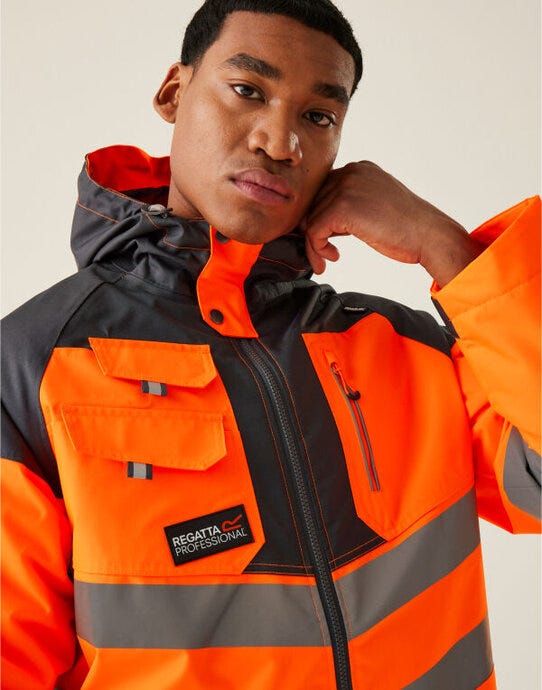 Regatta High Visibility Regatta Hi Vis Parka Jacket - Orange/Grey
