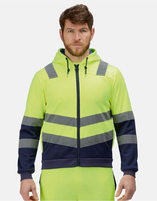 Regatta High Visibility Regatta Hi Vis Pro Full Zip Hoodie - Hi-Vis Yellow/Navy
