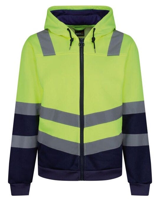 Regatta High Visibility Regatta Hi Vis Pro Full Zip Hoodie - Hi-Vis Yellow/Navy