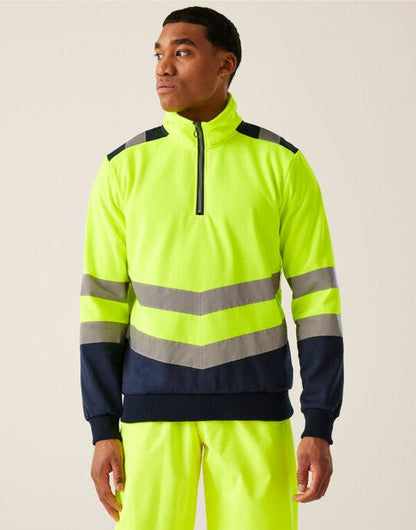 Regatta High Visibility Regatta Hi Vis Pro 1/4 Zip Sweat Top - Hi-Vis Yellow/Navy