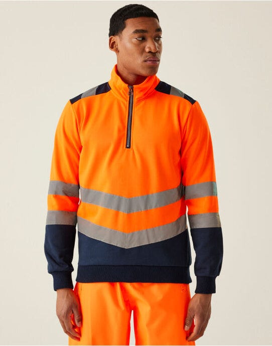 Regatta High Visibility Regatta Hi Vis Pro 1/4 Zip Sweat Top - Hi Vis Orange/Navy
