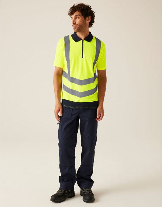 Regatta High Visibility Regatta Hi-Vis Pro Wicking Polo Shirt - Yellow/Navy