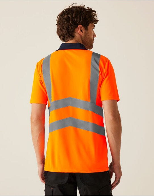 Regatta High Visibility Regatta Hi-Vis Pro Wicking Polo Shirt - Orange/Navy