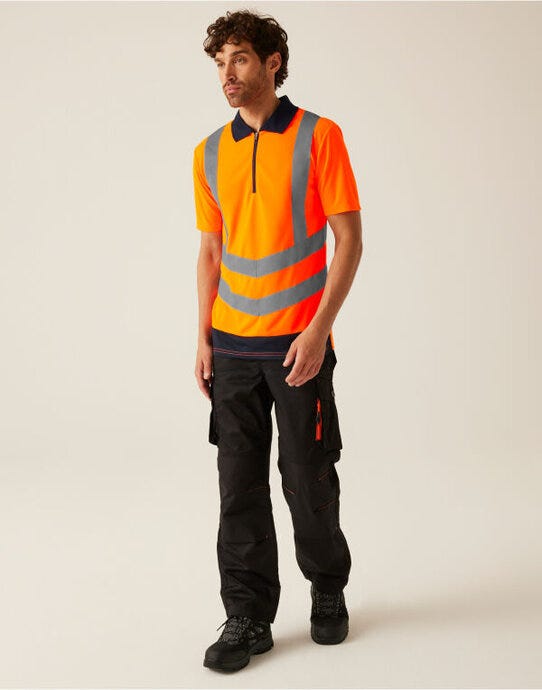 Regatta High Visibility Regatta Hi-Vis Pro Wicking Polo Shirt - Orange/Navy