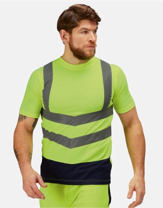 Regatta High Visibility Regatta Hi Vis Pro Short Sleeve T-Shirt - Hi-Vis Yellow/Navy