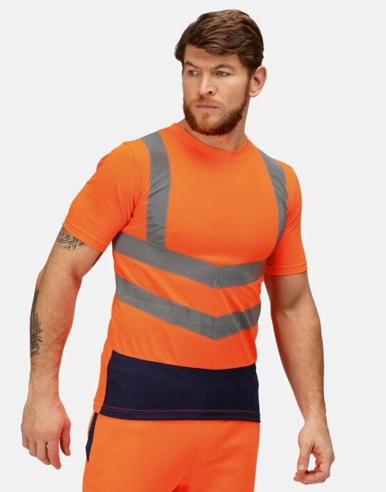 Regatta High Visibility Regatta Hi Vis Pro Short Sleeve T-Shirt - Hi Vis Orange/Navy