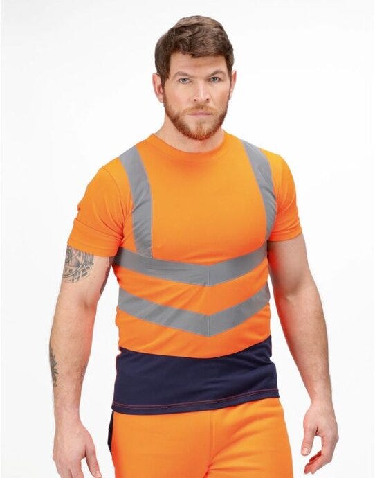 Regatta High Visibility Regatta Hi Vis Pro Short Sleeve T-Shirt - Hi Vis Orange/Navy
