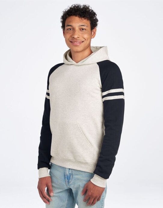 Jerzees NuBlend® Varsity Col-Block Hood - Oatmeal Heather/ Black Ink