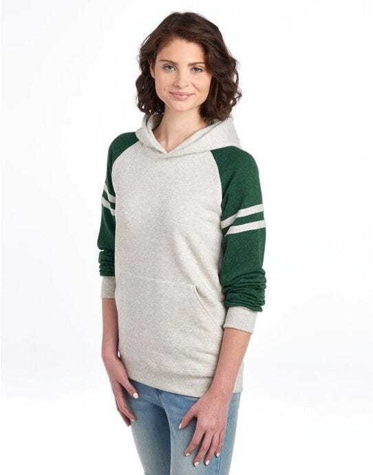Jerzees NuBlend® Varsity Col-Block Hood - Oatmeal Heather/ Forest Green Heather