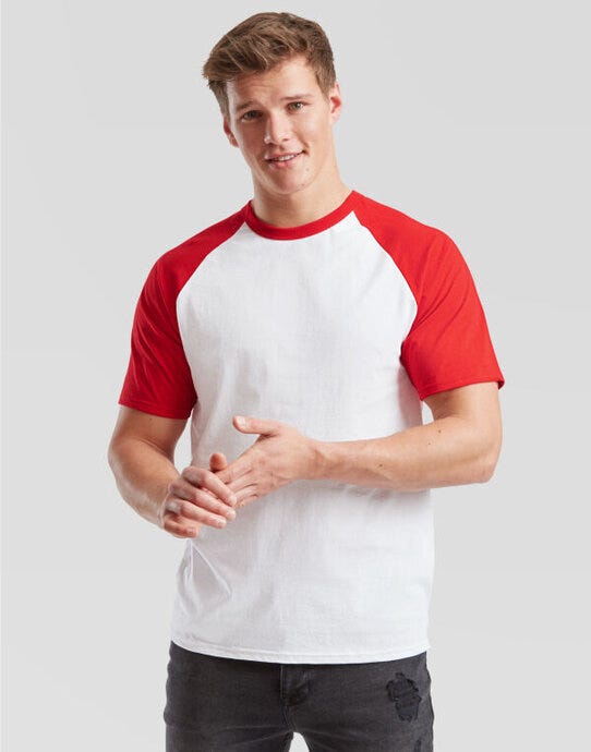 Fruit Of The Loom FOTL Mens Valueweight SS Baseball T - White/Red