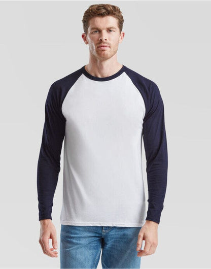 Fruit Of The Loom FOTL Mens Valueweight LS Baseball T - White/Deep Navy
