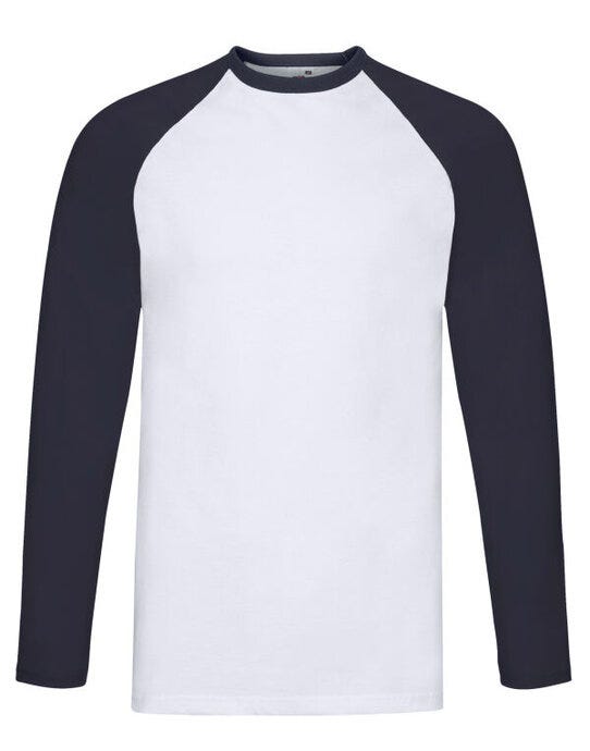 Fruit Of The Loom FOTL Mens Valueweight LS Baseball T - White/Deep Navy